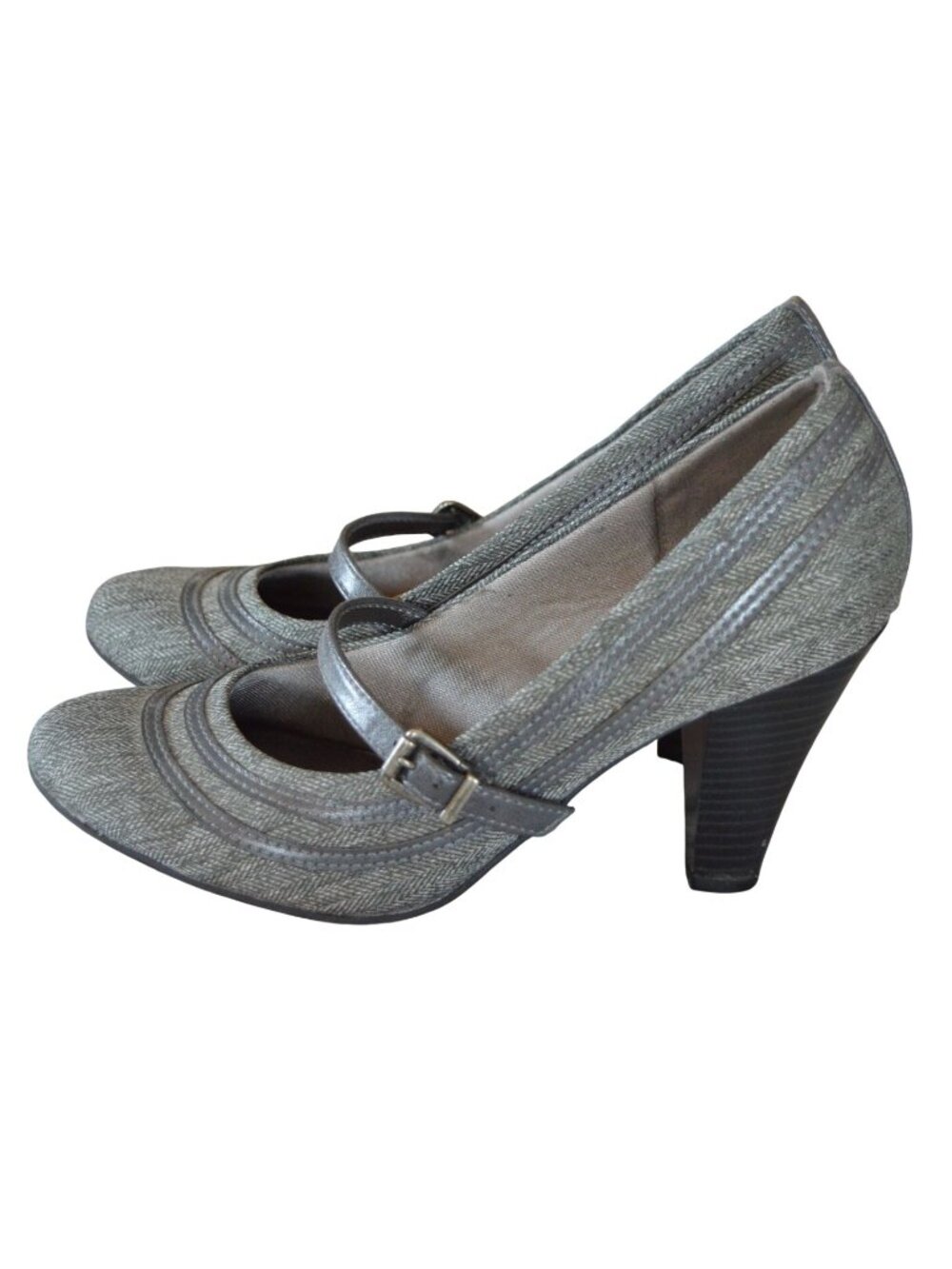 Lifestride Velocity Mary Jane Gray Herringbone Block Heels Women's Size 7.5 y2k
